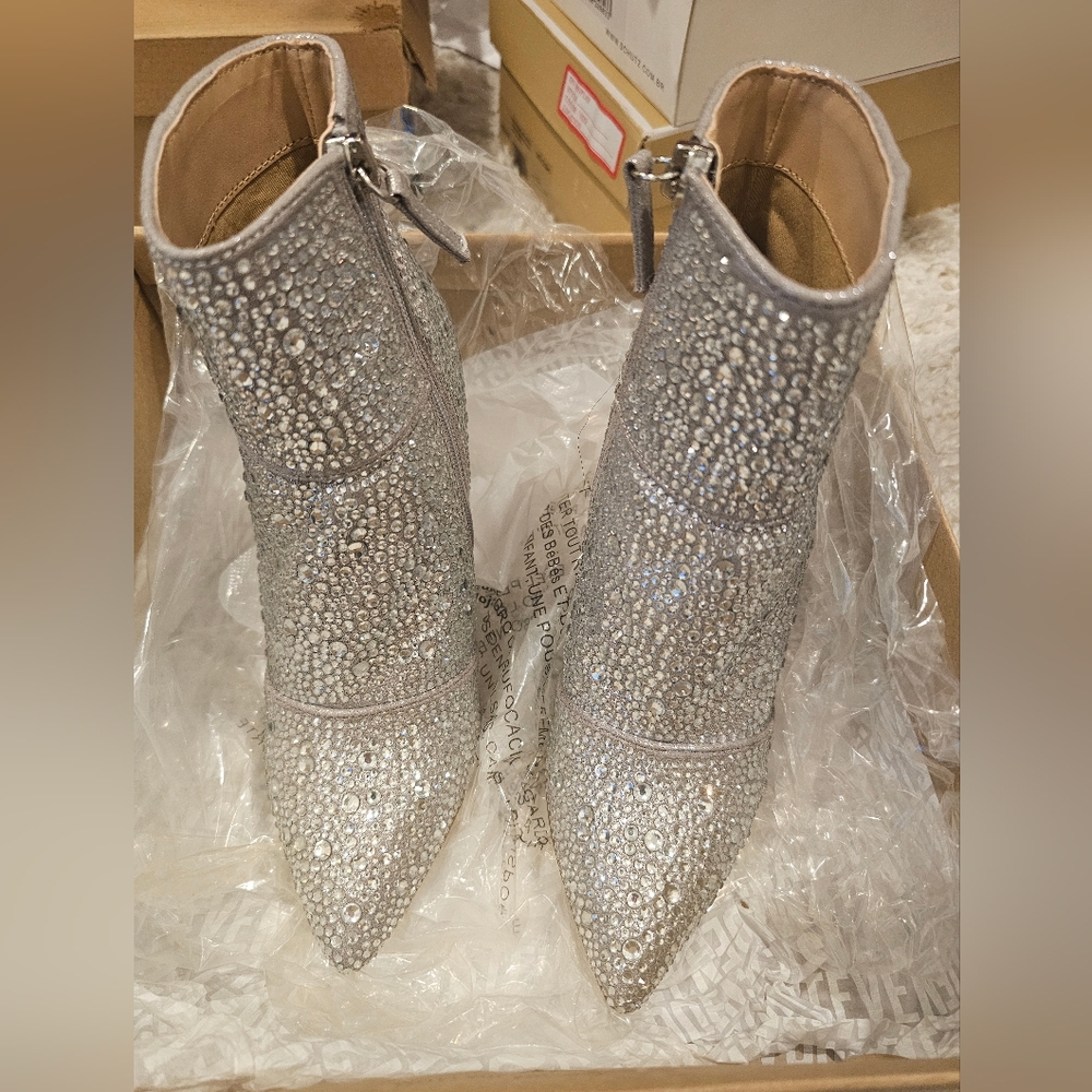 Steve Madden Sparkling Silver Ankle Booties